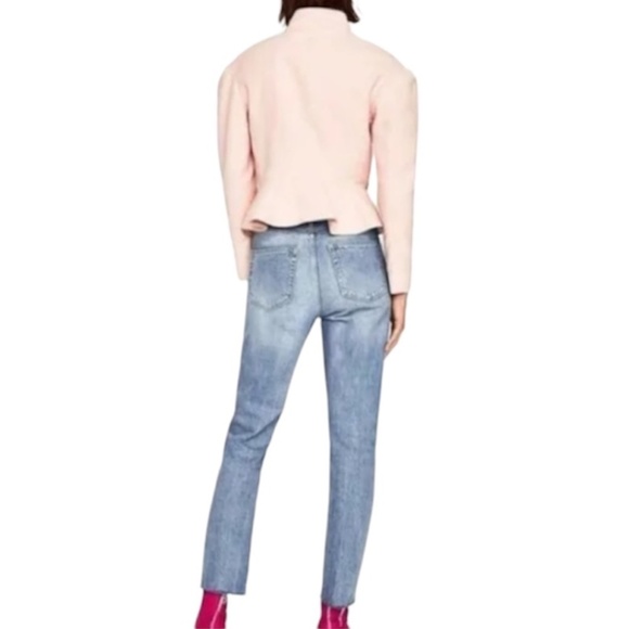 Zara blush pink felt pearl button tailored military peplum jacket blazer M - Picture 4 of 15